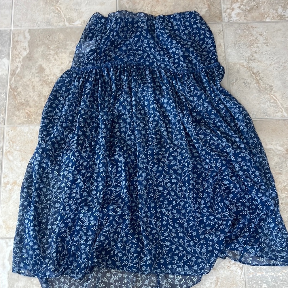 Ralph Lauren Blue Midi Smocked A-Line Skirt